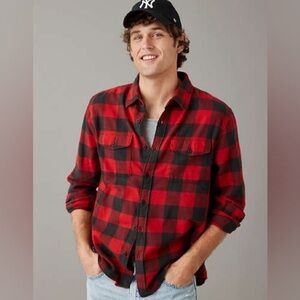 American Eagle Outfitters Red and Black Buffalo Plaid Button-Down Shirt